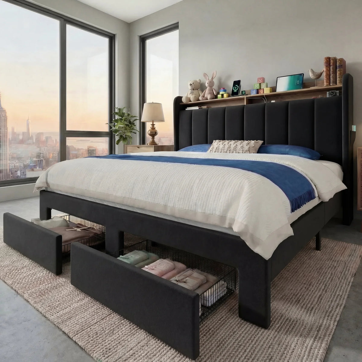 Hoomic Bed Frame With Storage Drawers And Charging Station