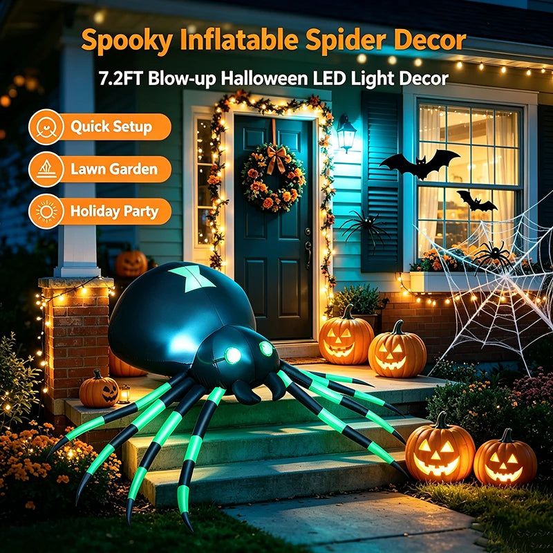 LED Inflatable Spider Halloween Yard Decor With Stakes And Blower