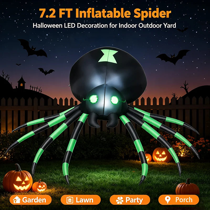 LED Inflatable Spider Halloween Yard Decor With Stakes And Blower