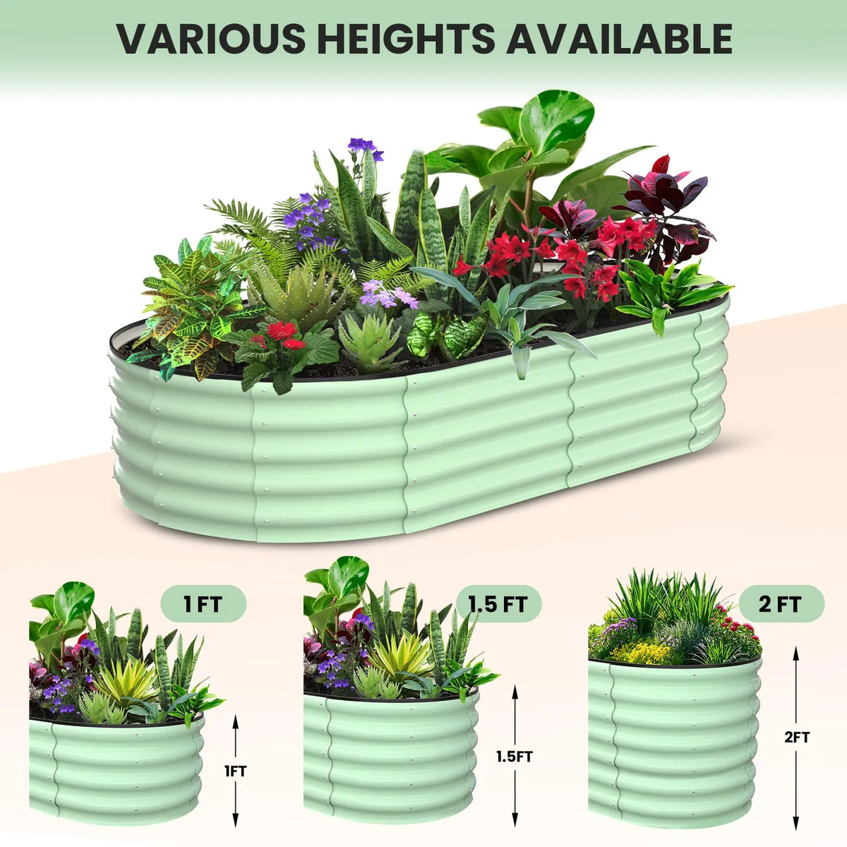 HiMISS Galvanized Steel Oval Raised Garden Planter Box For Plants