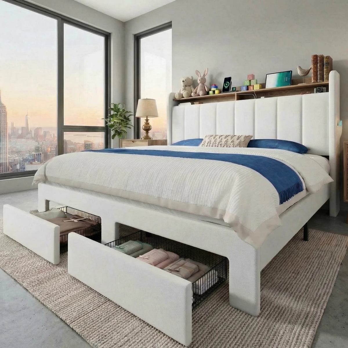 Hoomic Bed Frame With Storage Drawers And Charging Station