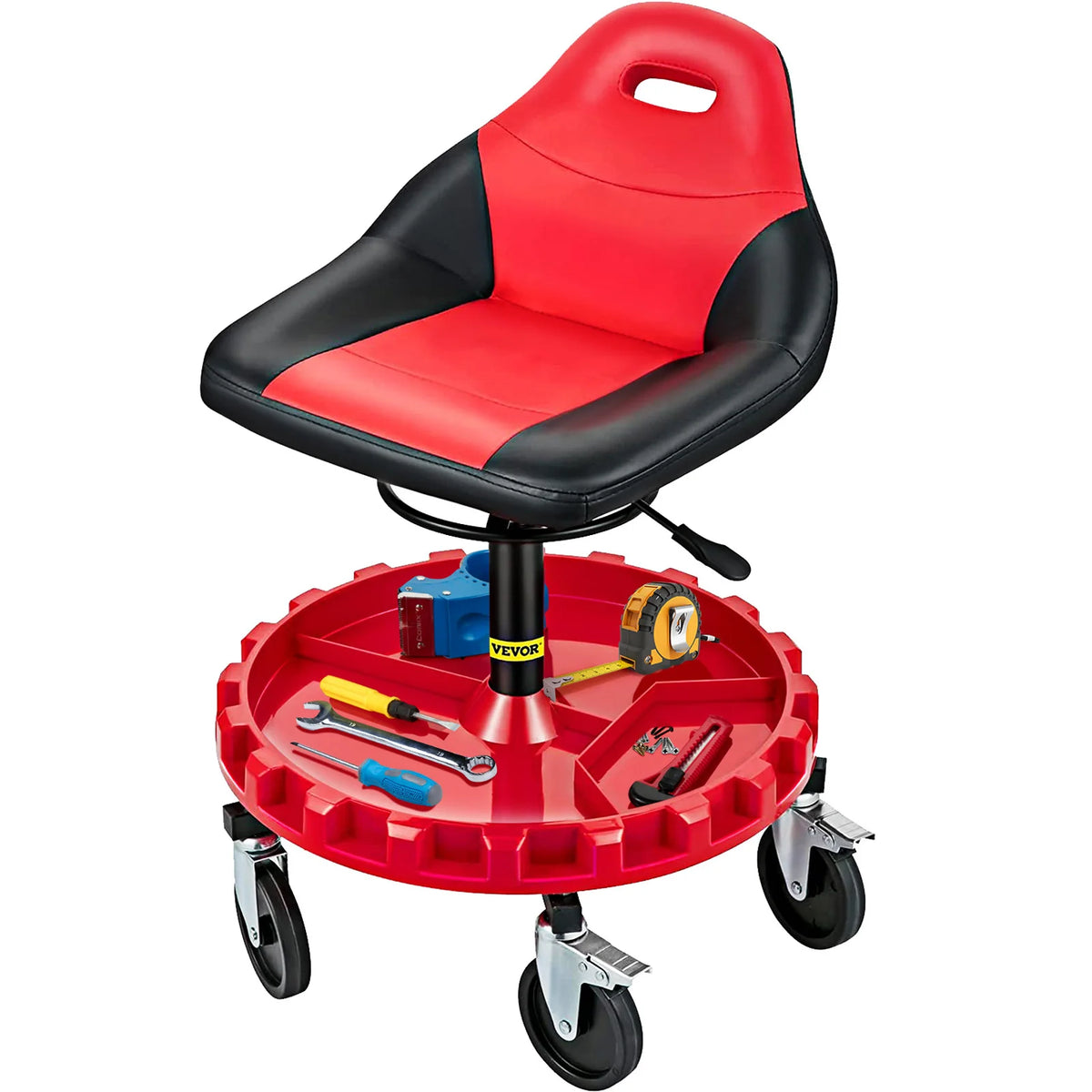 SucceBuy Adjustable Rolling Garage Stool With Tool Tray And Casters