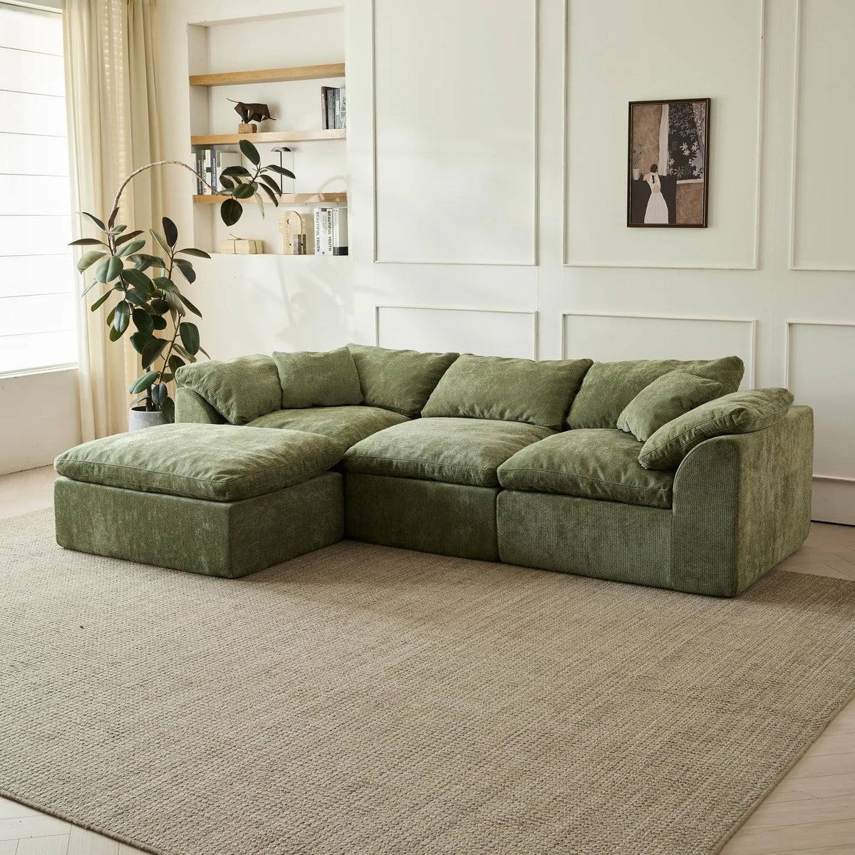 Yeflixvrau Modern Cloud L Shaped Sectional Sofa With Ottoman
