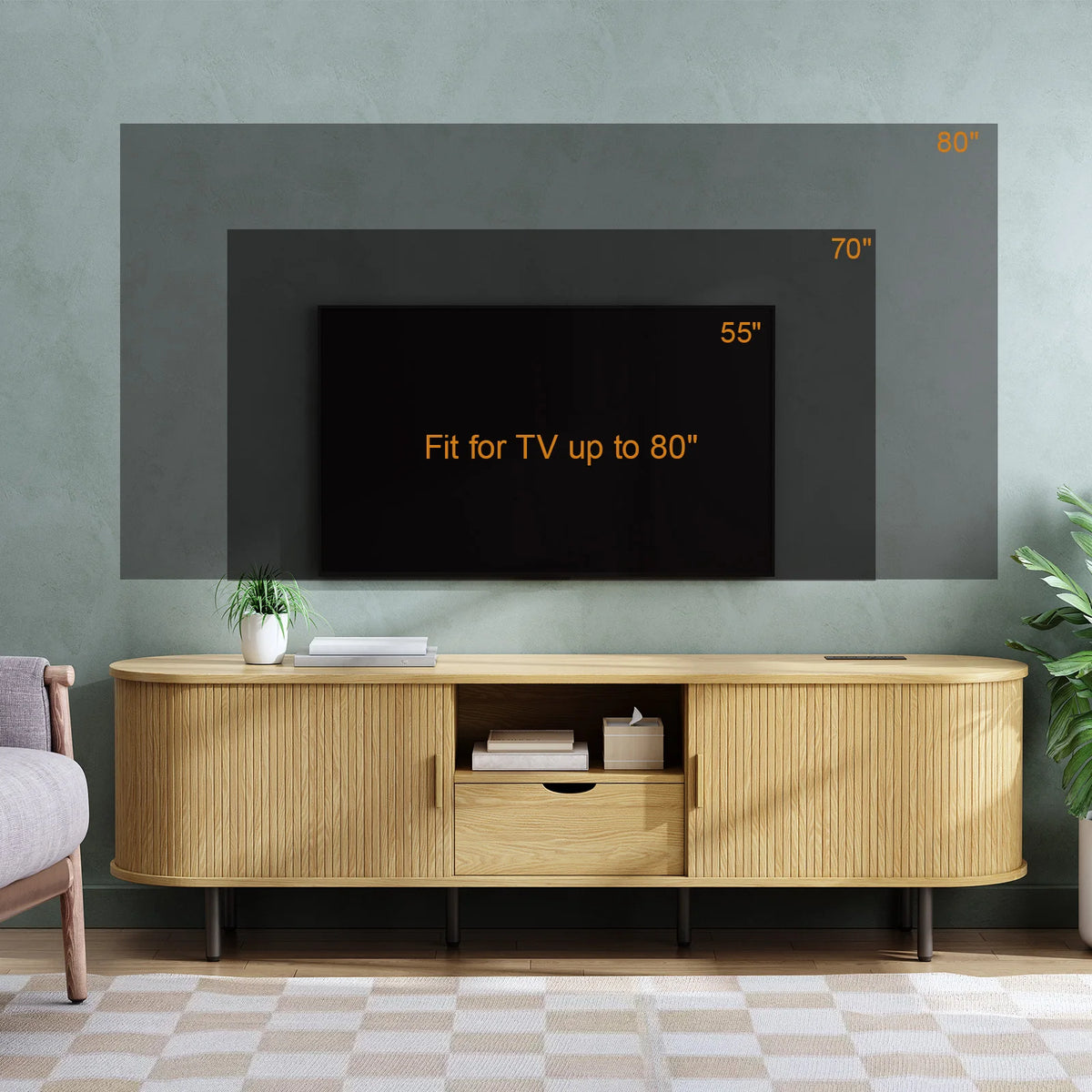 Onbrill Modern TV Console With Power Outlet Storage and Drawer