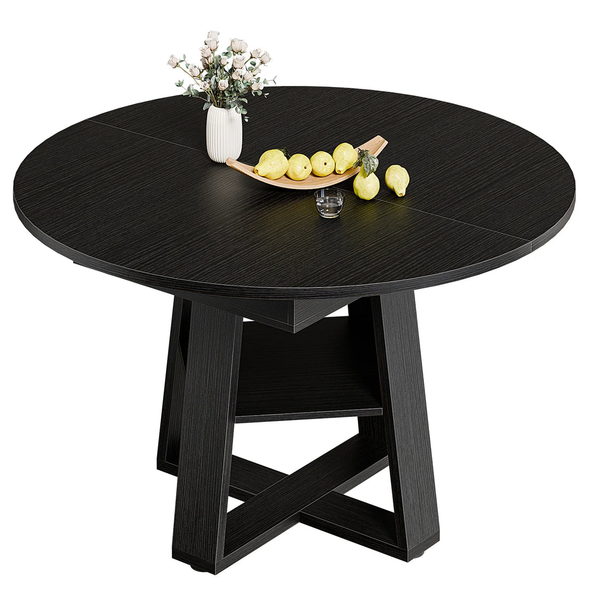 JHK Extendable Wood Dining Table With Storage Shelf Pedestal Base