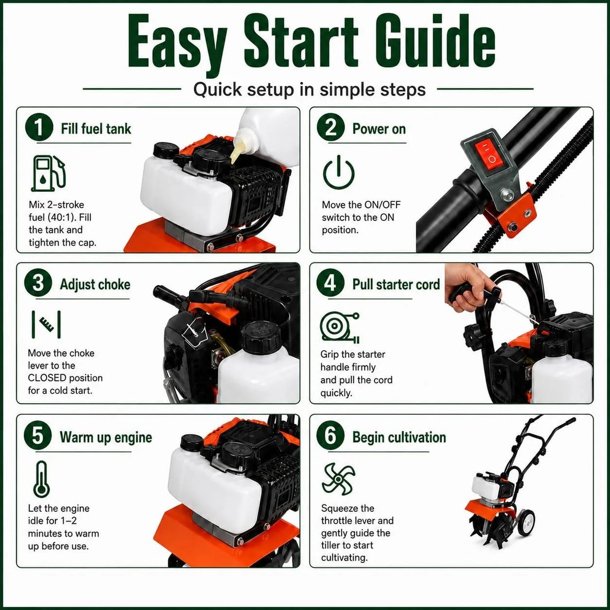 52CC Gas Powered Tiller Cultivator With Adjustable Steel Tines