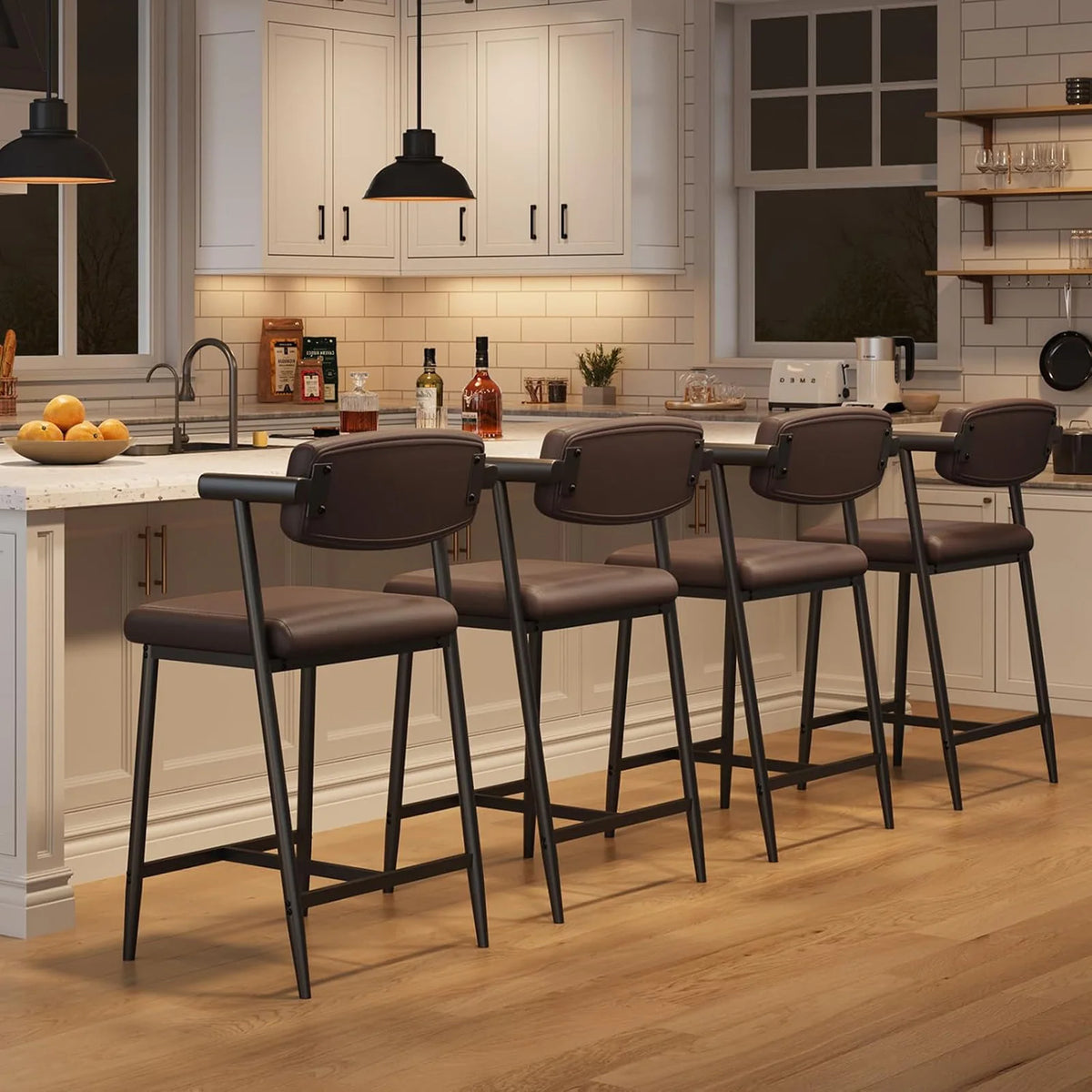 HiMiss Set Of 4 Counter Height Bar Stools With Arms