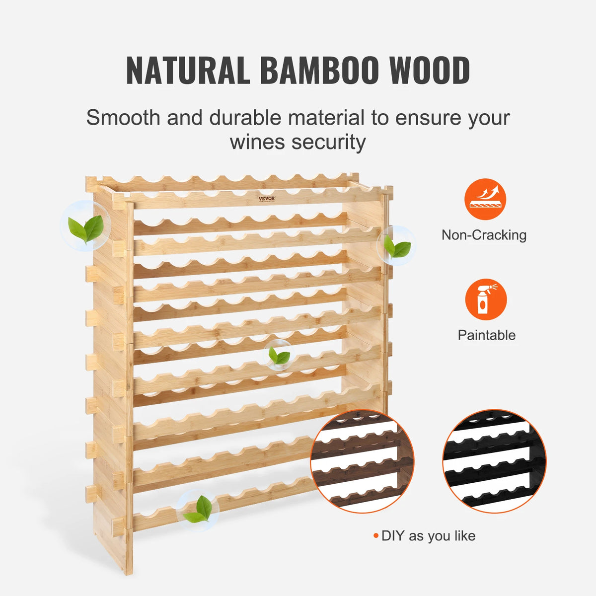 SucceBuy Bamboo Stackable Wine Rack Free Standing Storage Shelf