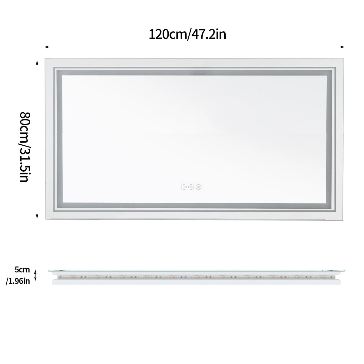 Illuminated LED Bathroom Mirror Featuring Touch Controlled Antifog Lighting