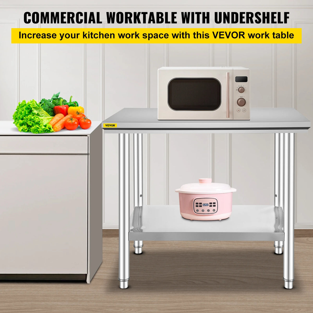 SucceBuy Commercial Stainless Steel Work Table With Undershelf