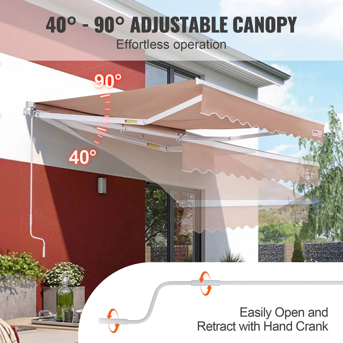 SucceBuy Manual Retractable Outdoor Awning Sun Shade Cover