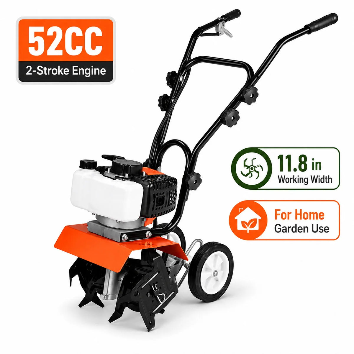52CC Gas Powered Tiller Cultivator With Adjustable Steel Tines