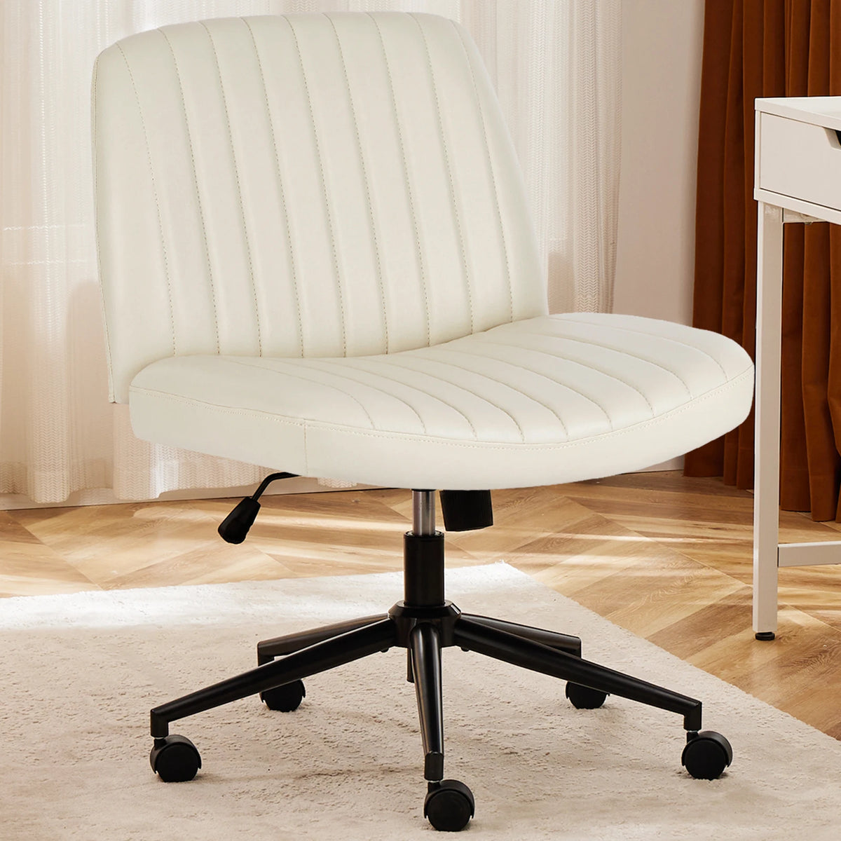 JHK Armless Cross Office Chair PU Leather Swivel Height Adjustable