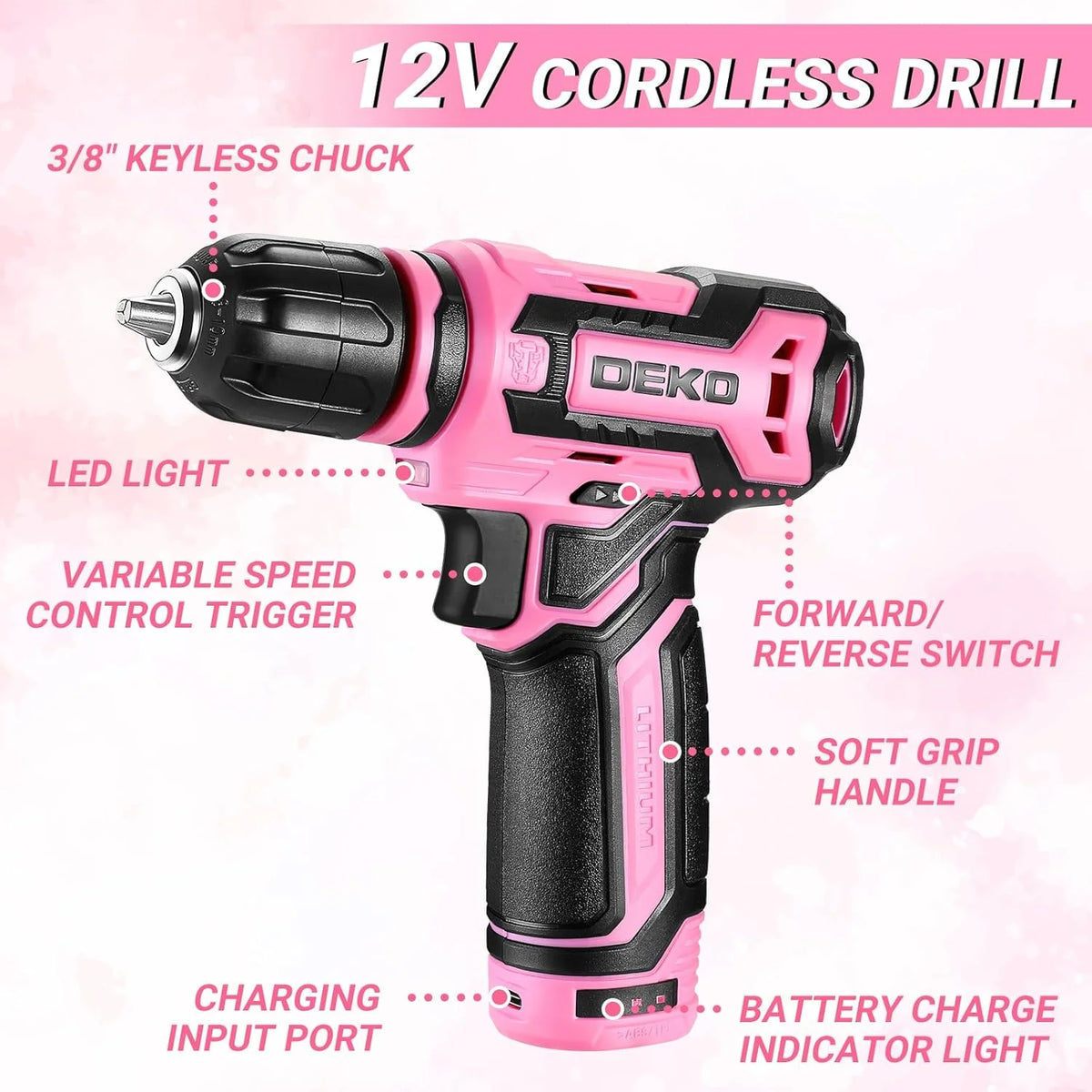 DEKO Hand Repair Toolbox With Cordless Drill Storage
