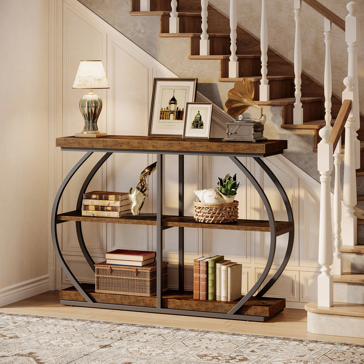 Tribesigns Wooden Entryway Console Table With Three Tier Storage