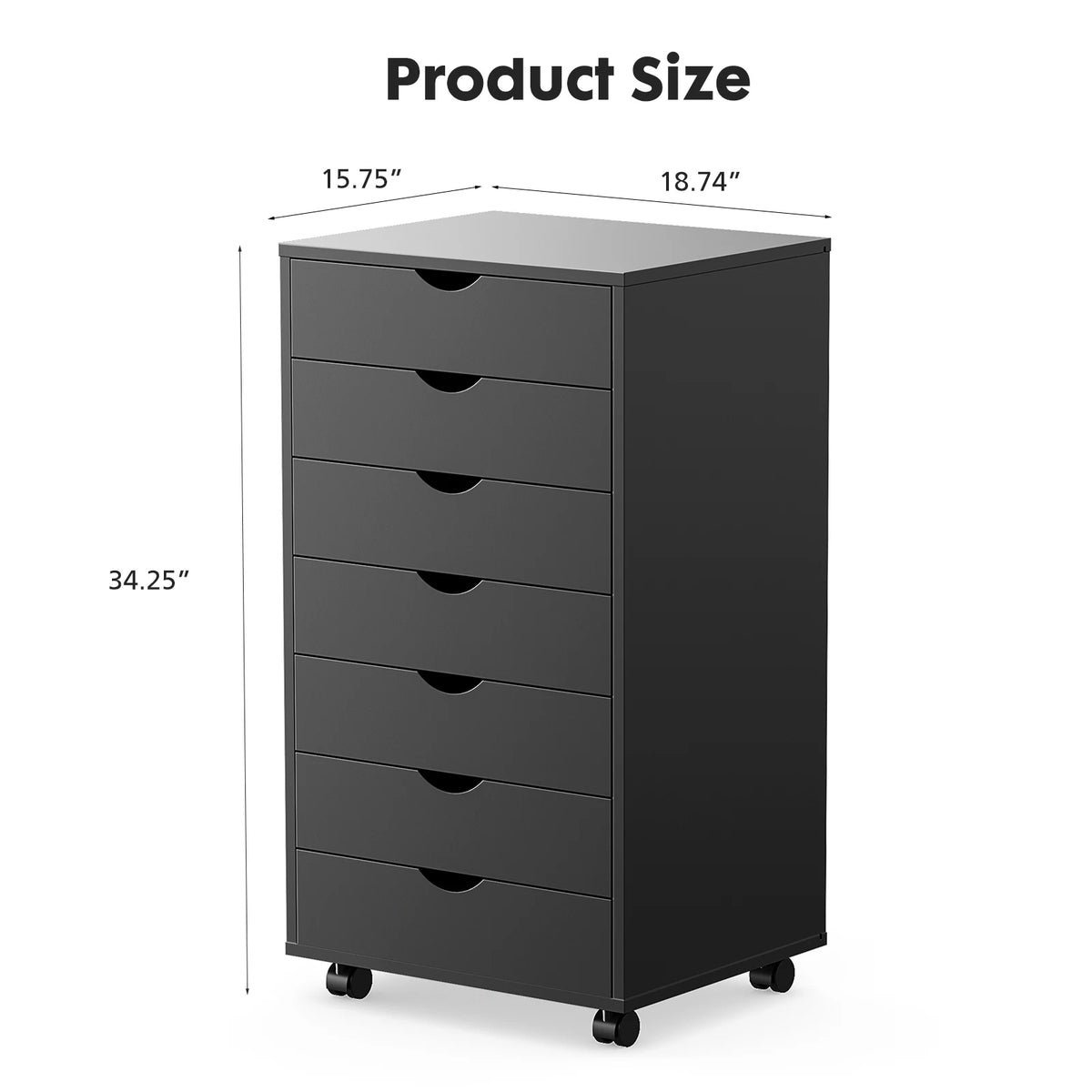 JHK 7 Drawer Wooden Storage Cabinet With Rolling Wheels Base