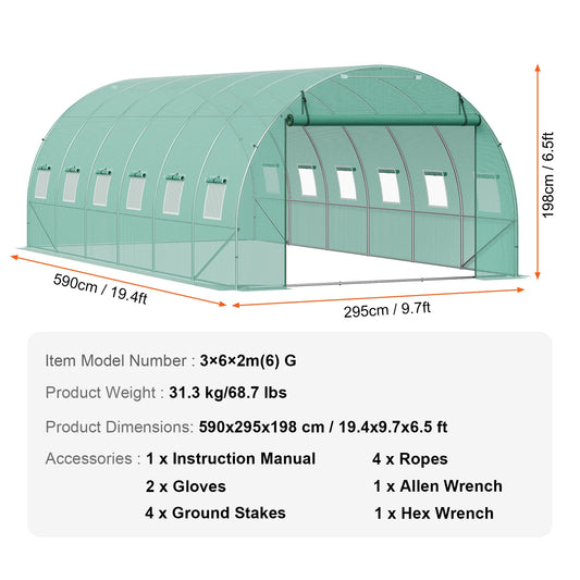 SucceBuy Walk In Tunnel Greenhouse With PE Coated Steel Frame