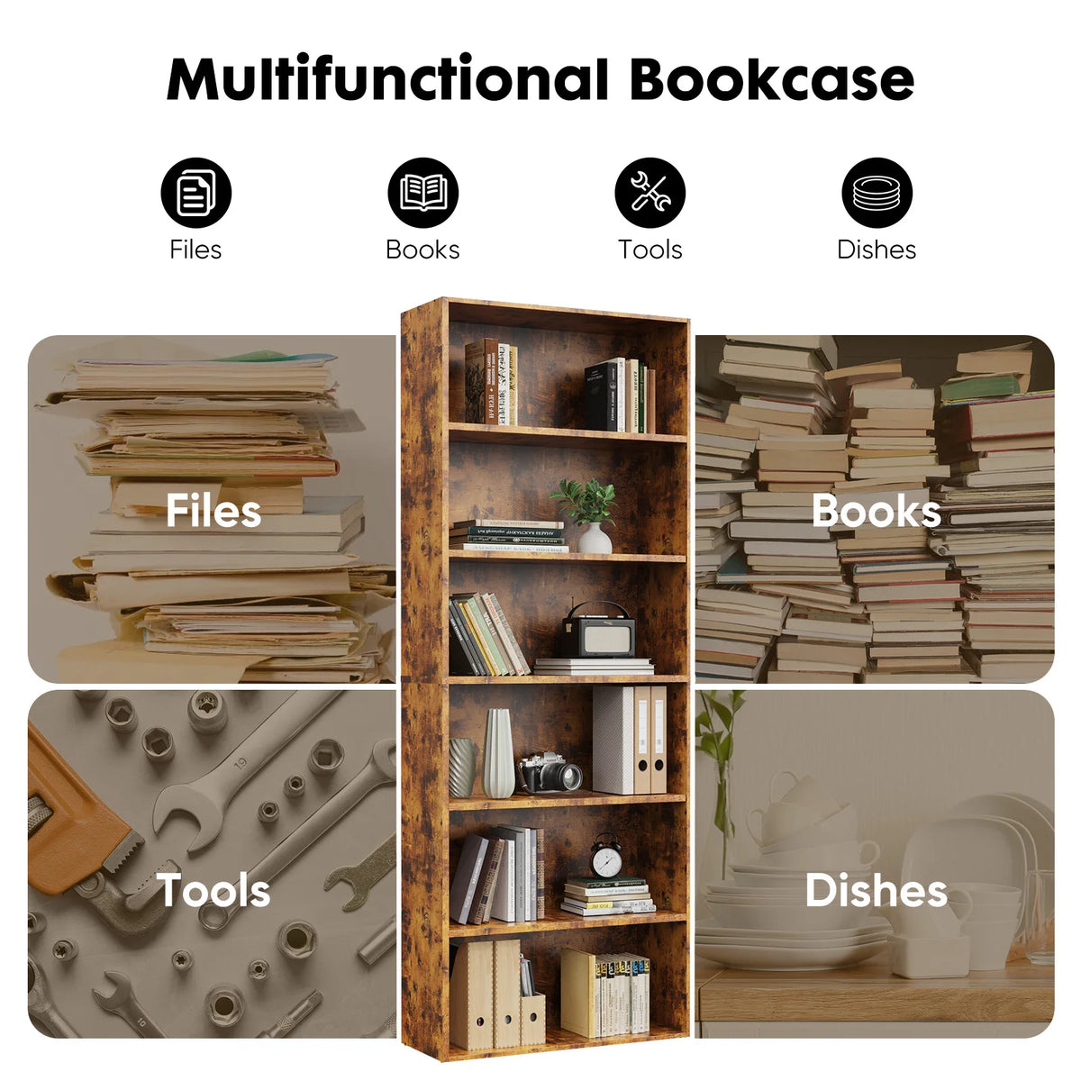 JHK Modern Wooden Bookshelf For Home And Office Storage