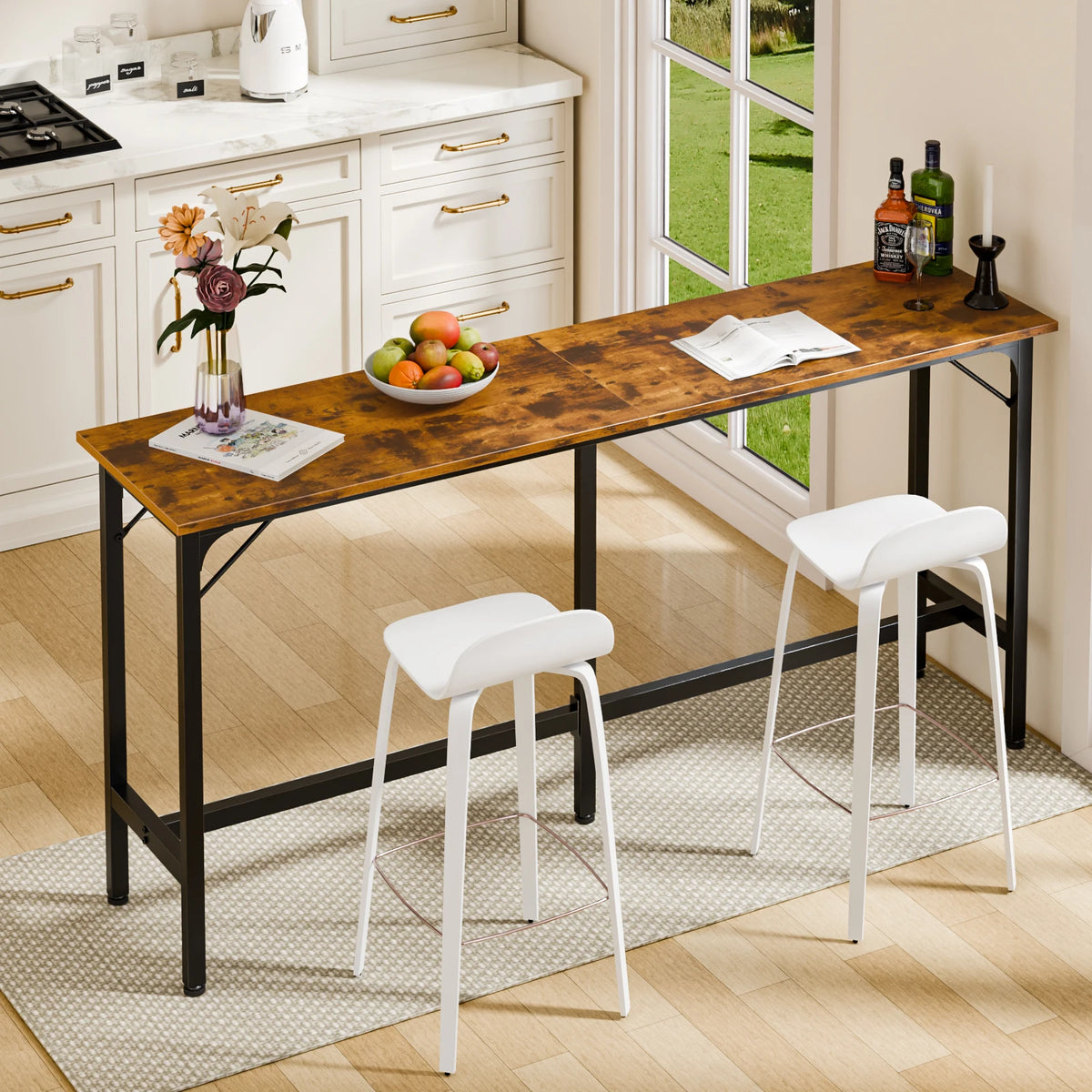 JHK Rectangular Metal Frame Counter Height Bar Dining Table