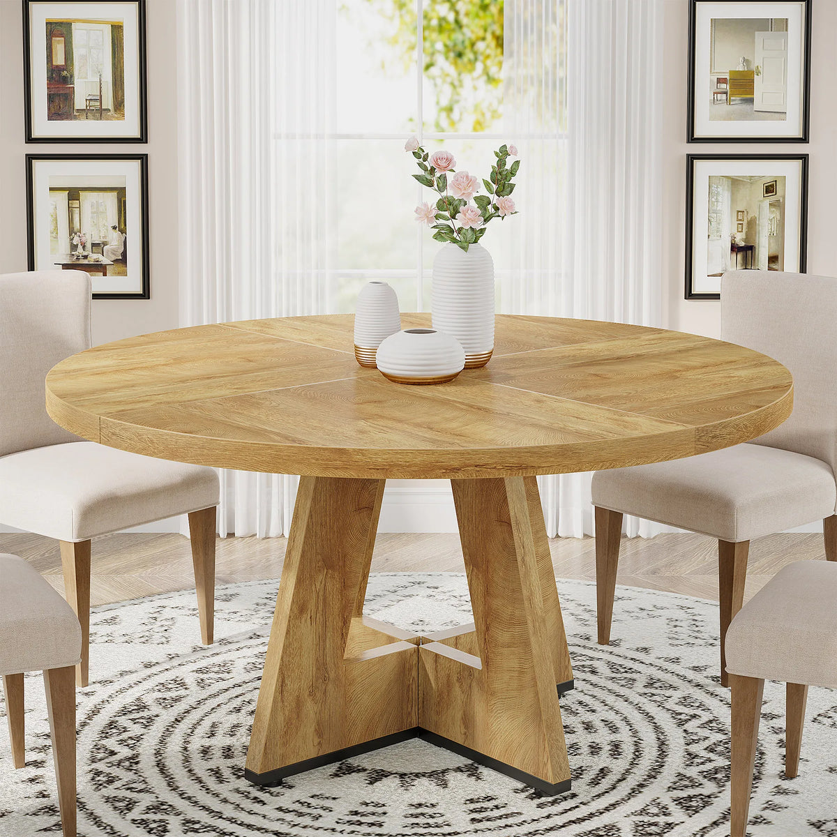 Tribesigns Round Farmhouse Dining Table For Dining Room