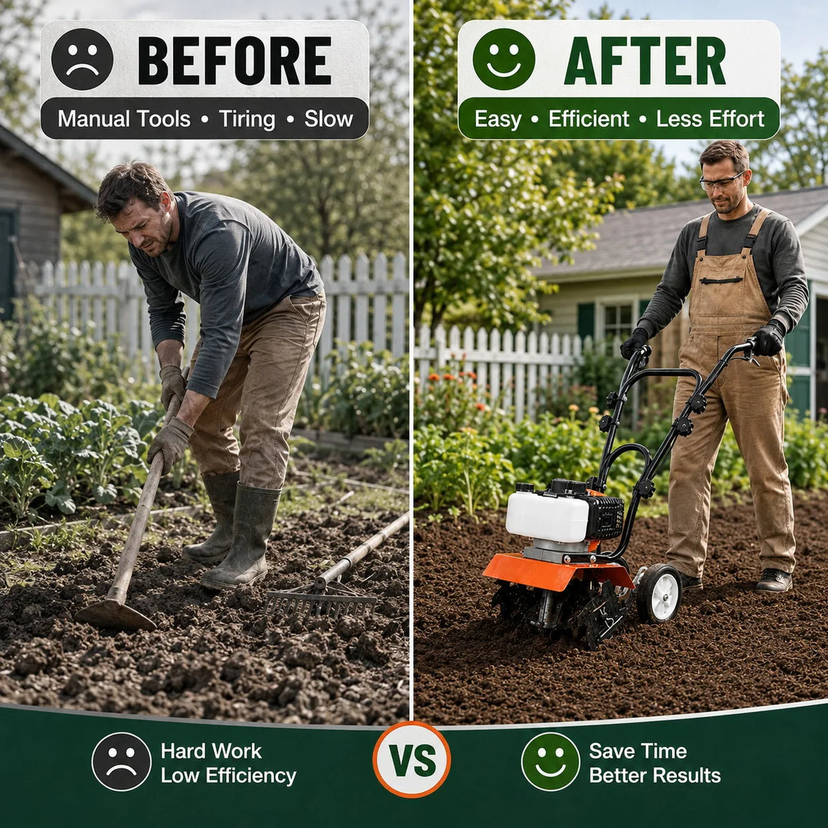 52CC Gas Powered Tiller Cultivator With Adjustable Steel Tines