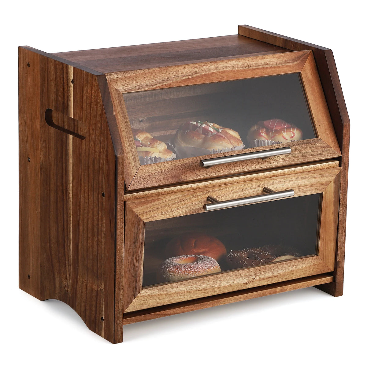 Acacia Wood Double Layer Bread Box With Viewing Window