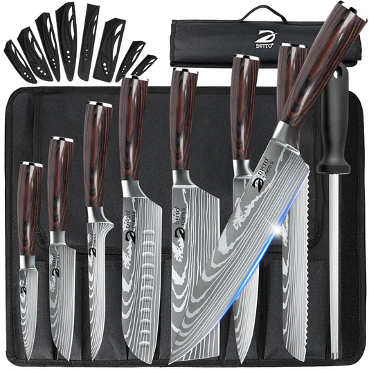 MDHAND Stainless Steel Damascus Kitchen Knife Set With Carry Bag