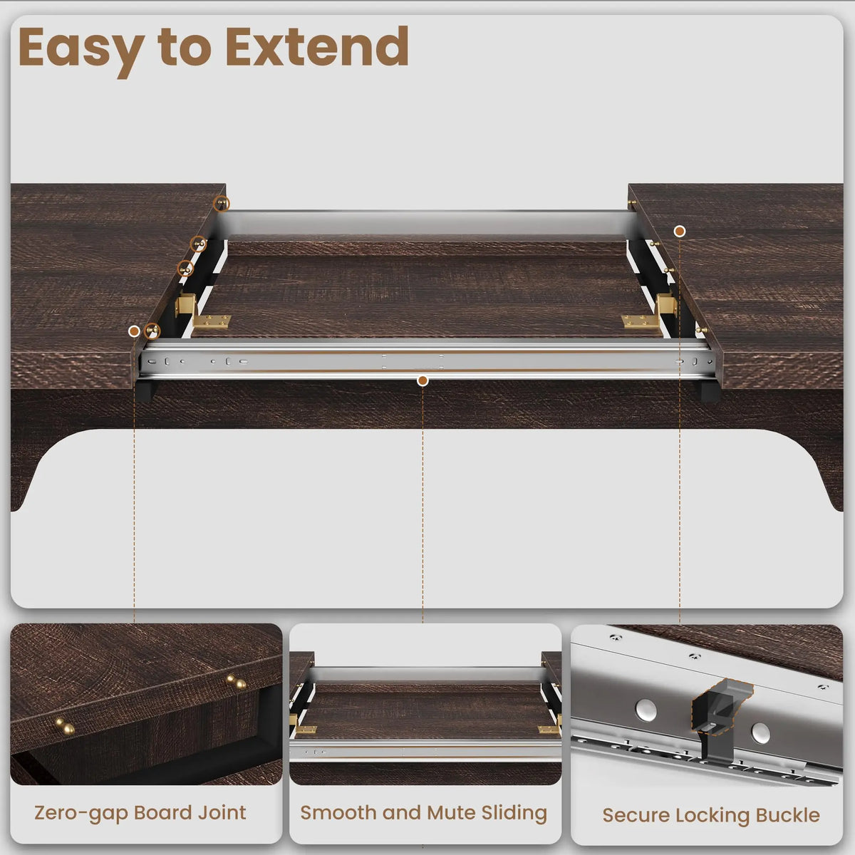 HiMISS Farmhouse Extendable Dining Table With Solid Wooden Base Design