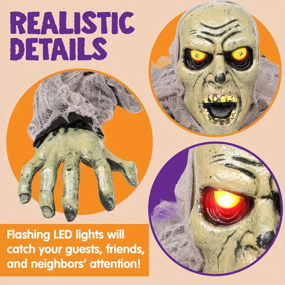 Animated Zombie Halloween Yard Decor With Sound And Flashing Eyes