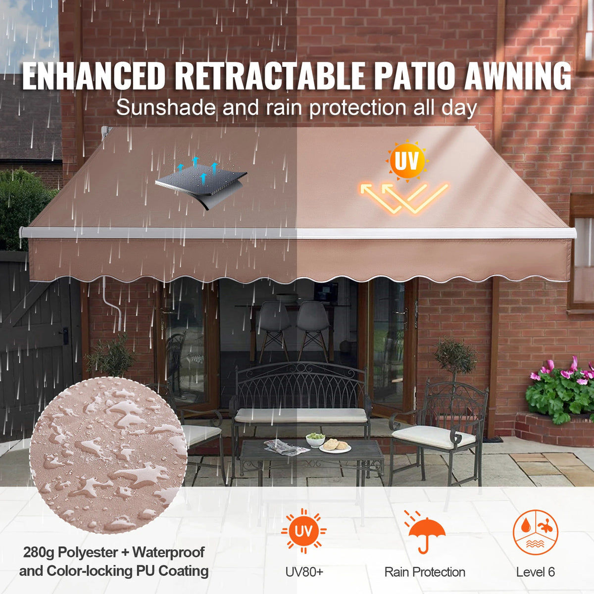 SucceBuy Manual Retractable Outdoor Awning Sun Shade Cover