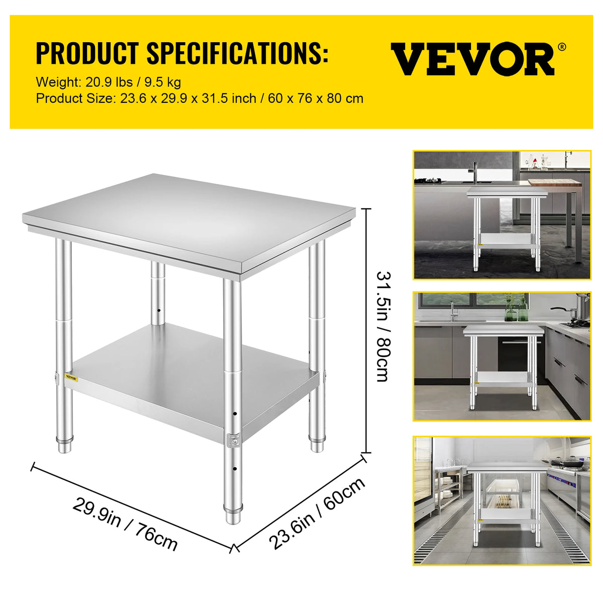 SucceBuy Commercial Stainless Steel Work Table With Undershelf