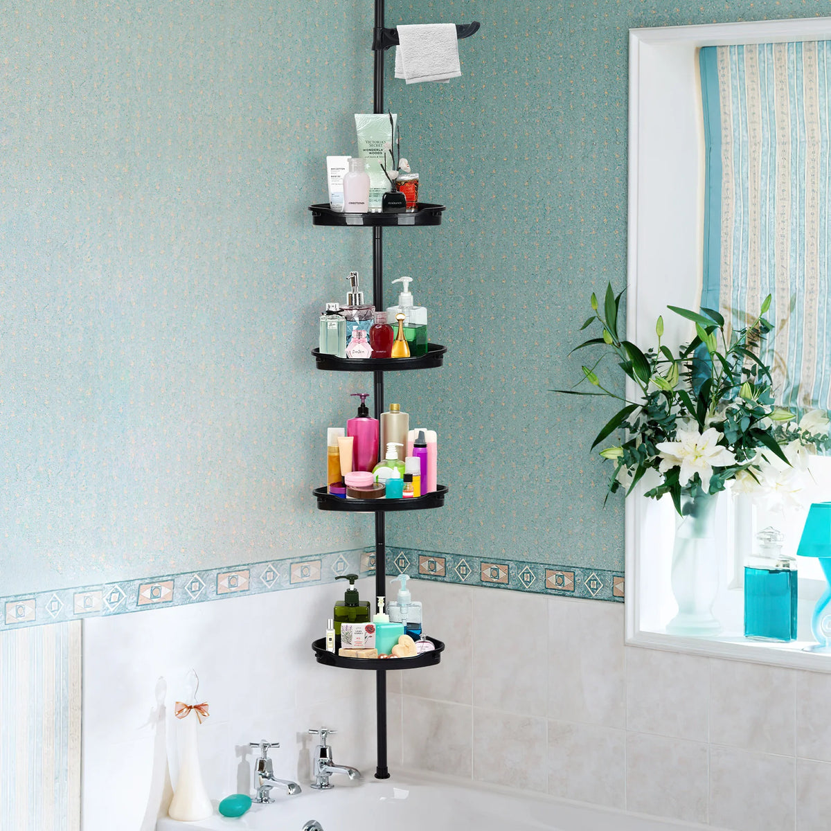 HiMISS Tension Pole Shower Caddy With Four Adjustable Storage Shelves