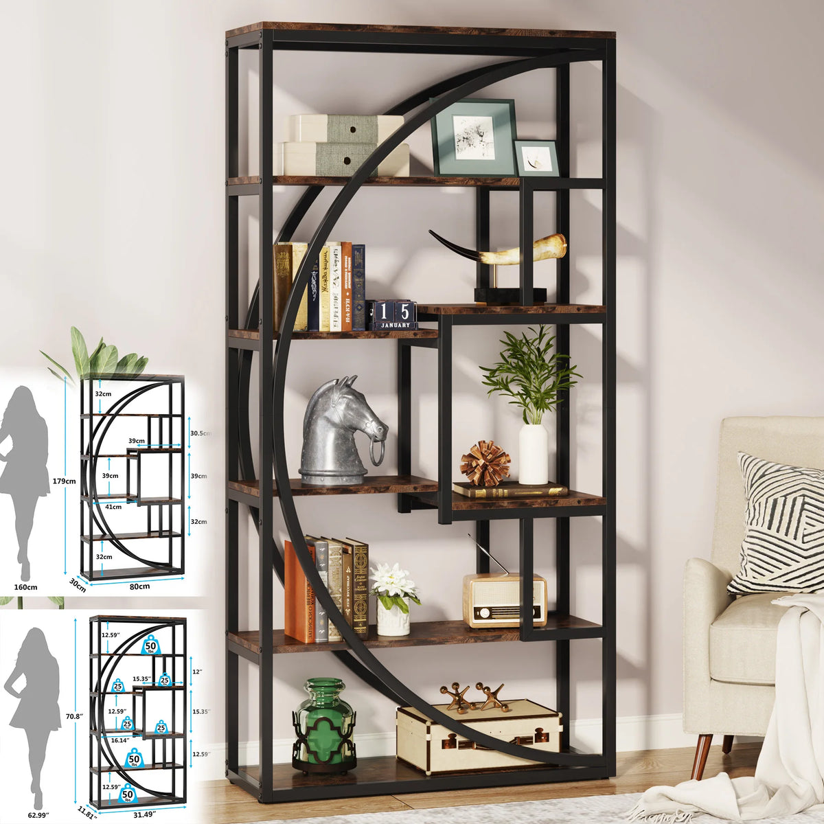 Tribesigns Industrial 5 Tier Bookshelf Freestanding Metal Display Rack