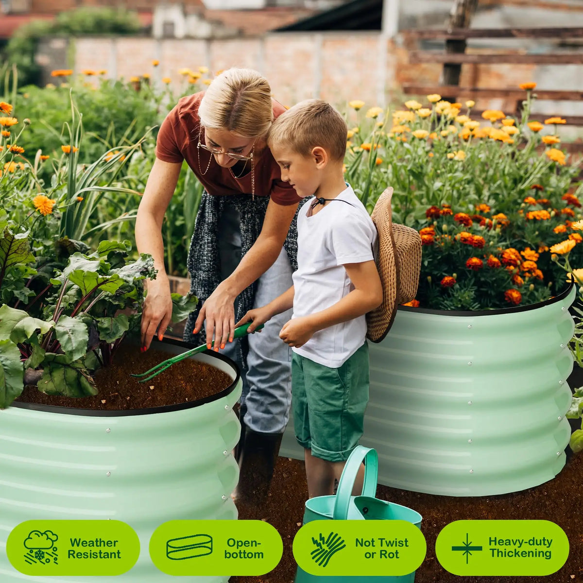 HiMISS Galvanized Steel Oval Raised Garden Planter Box For Plants