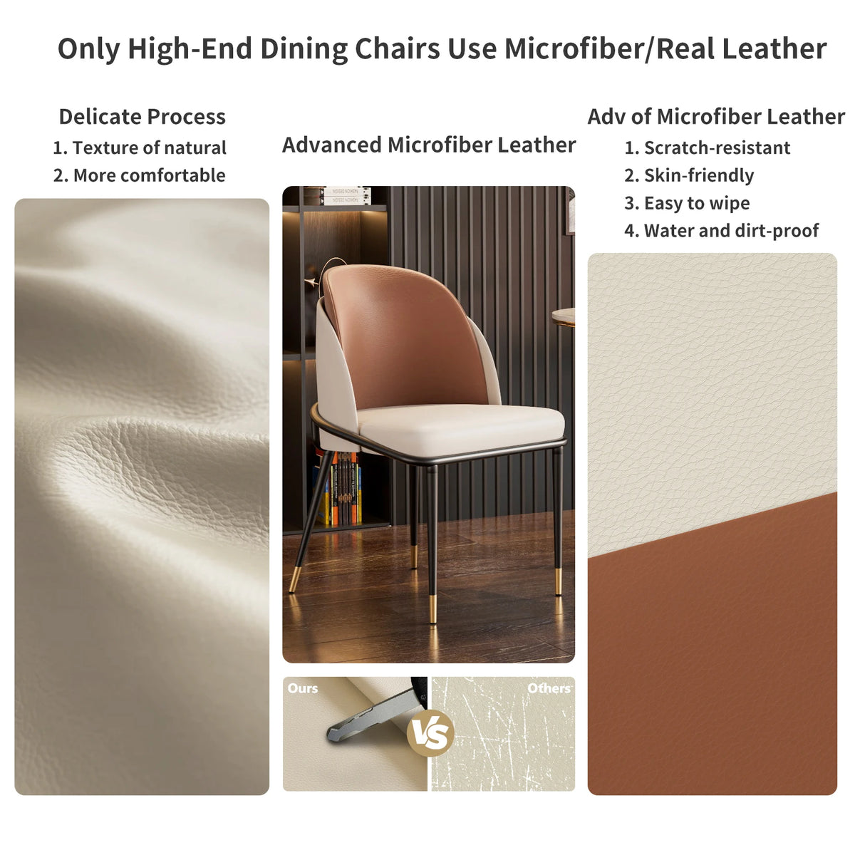 Modern Faux Leather Dining Chair Set Padded Wood Backrest