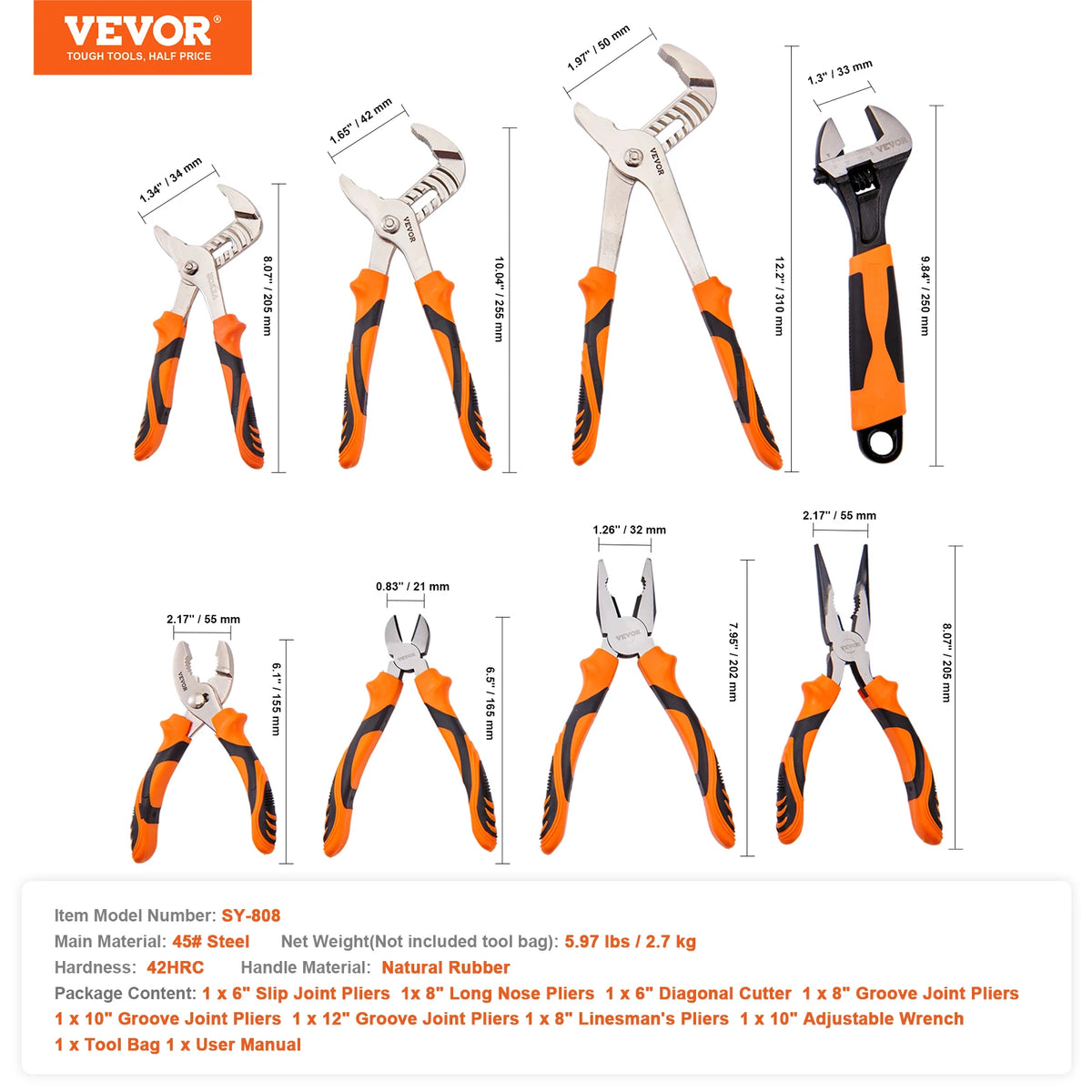SucceBuy Eight Piece Pliers And Wrench Repair Tool Kit