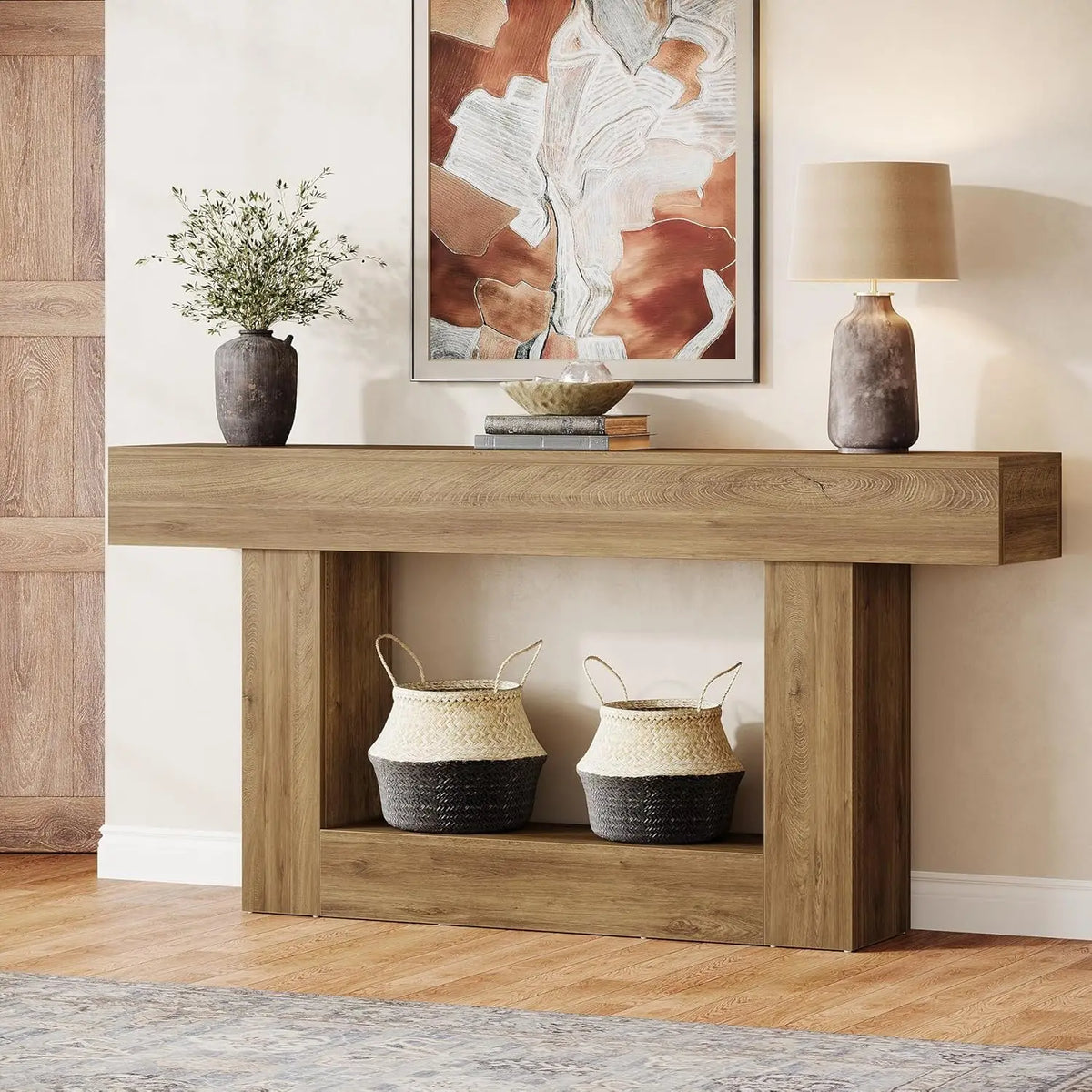 Tribesigns Farmhouse Two Tier Wood Console Table For Living Room