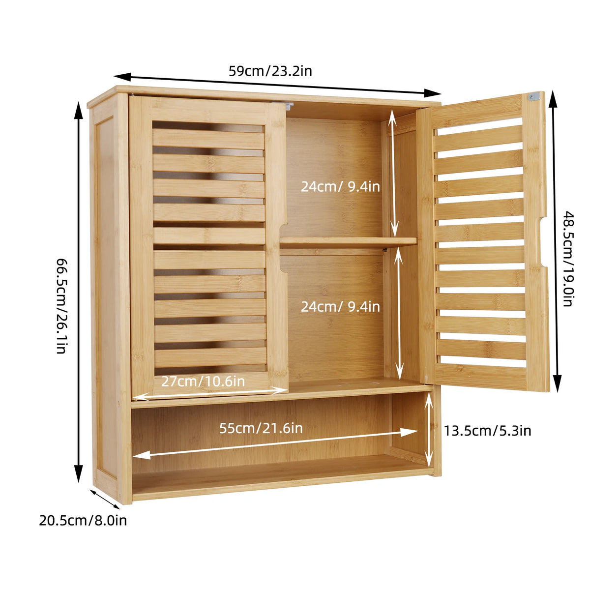 Wisfor Wall Mounted Bamboo Bathroom Medicine Cabinet Organizer