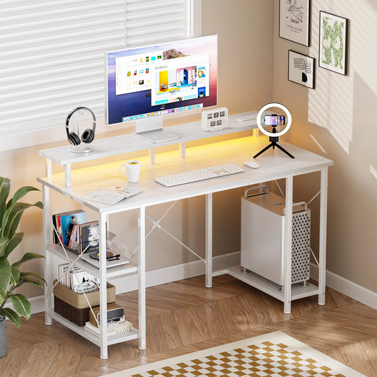 JHK Modern Computer Desk With Storage And Power Outlet