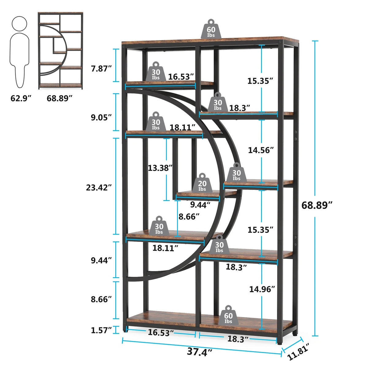 Tribesigns Industrial 5 Tier Bookshelf Freestanding Metal Display Rack