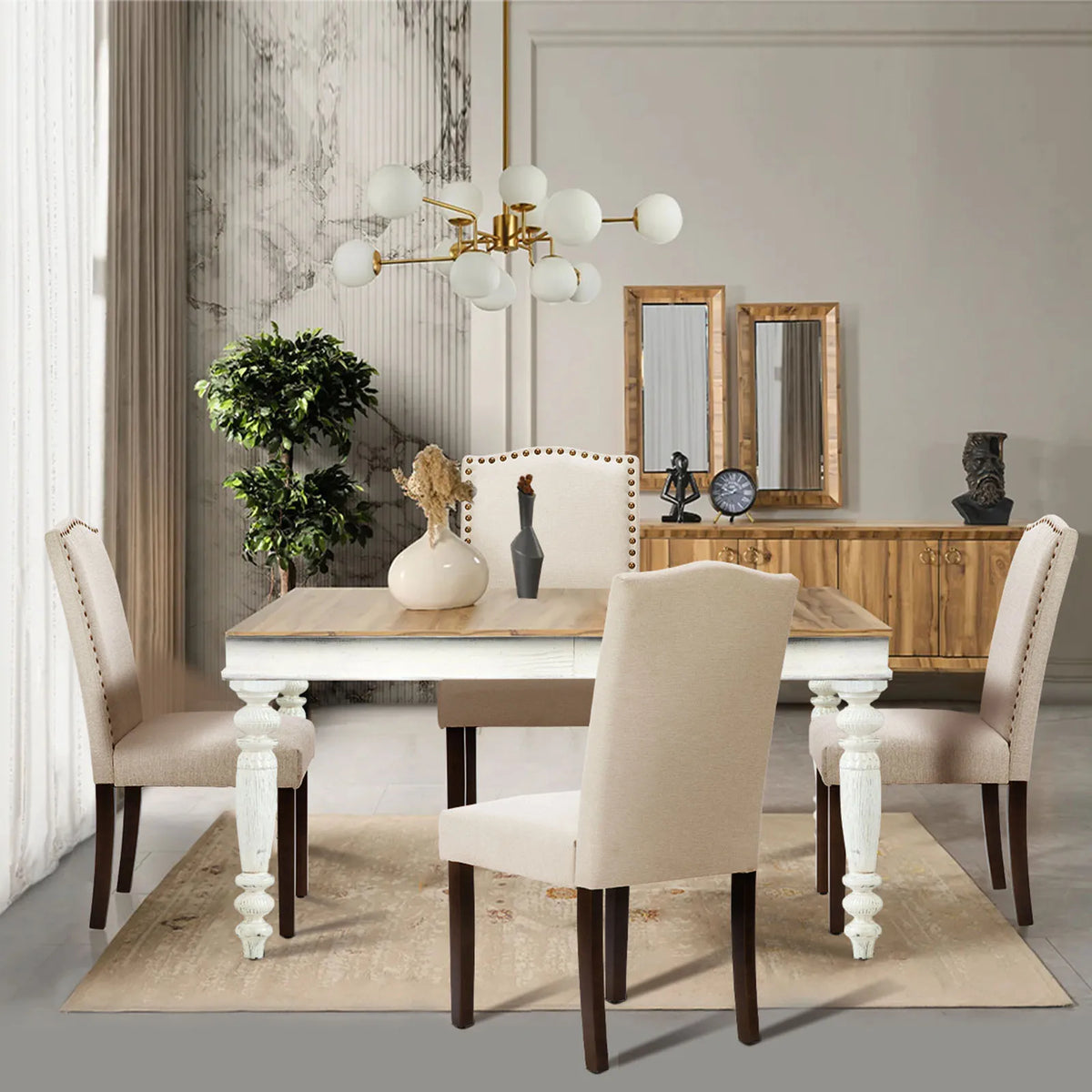MCQ Farmhouse Fabric Dining Chairs With Padded Seats