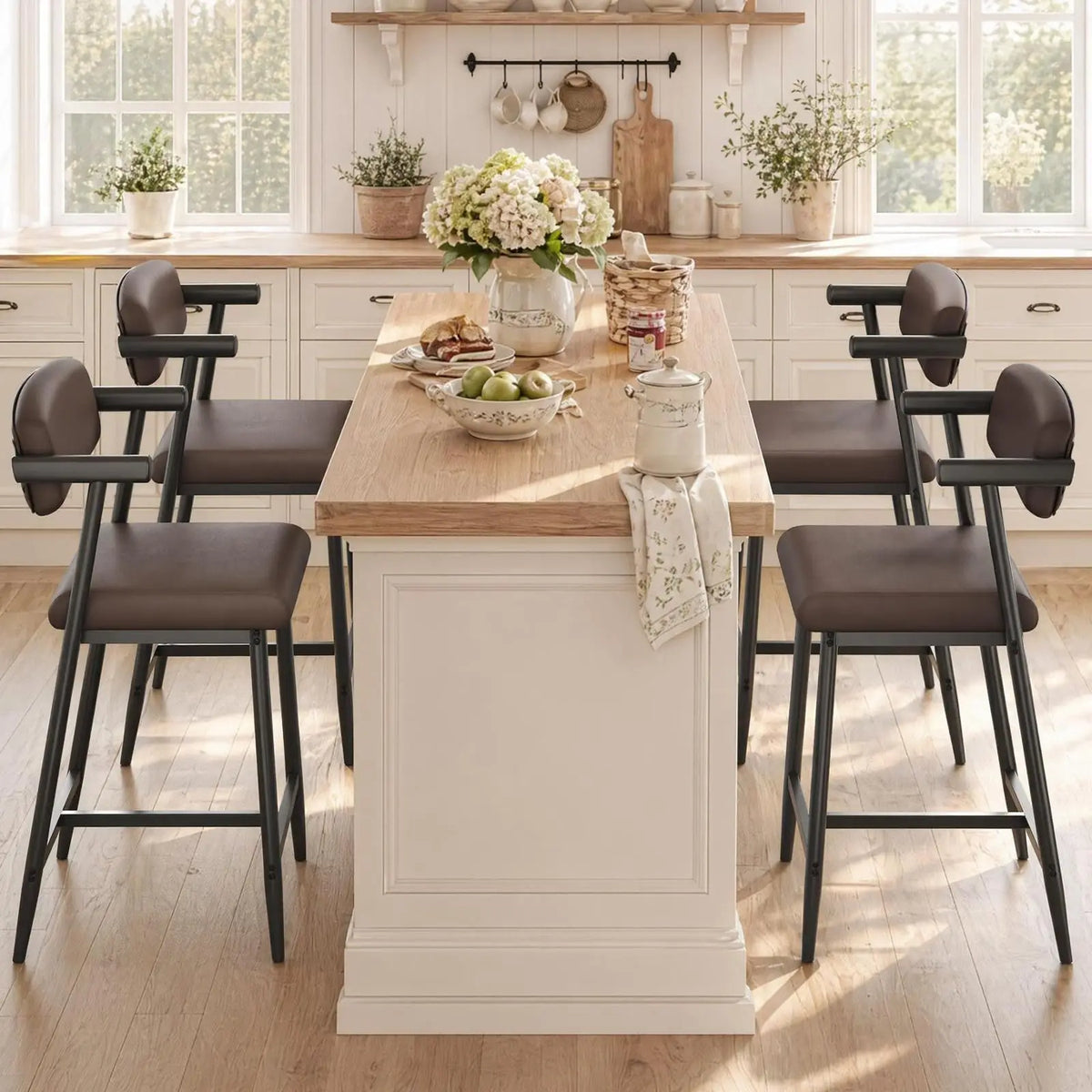 HiMiss Set Of 4 Counter Height Bar Stools With Arms