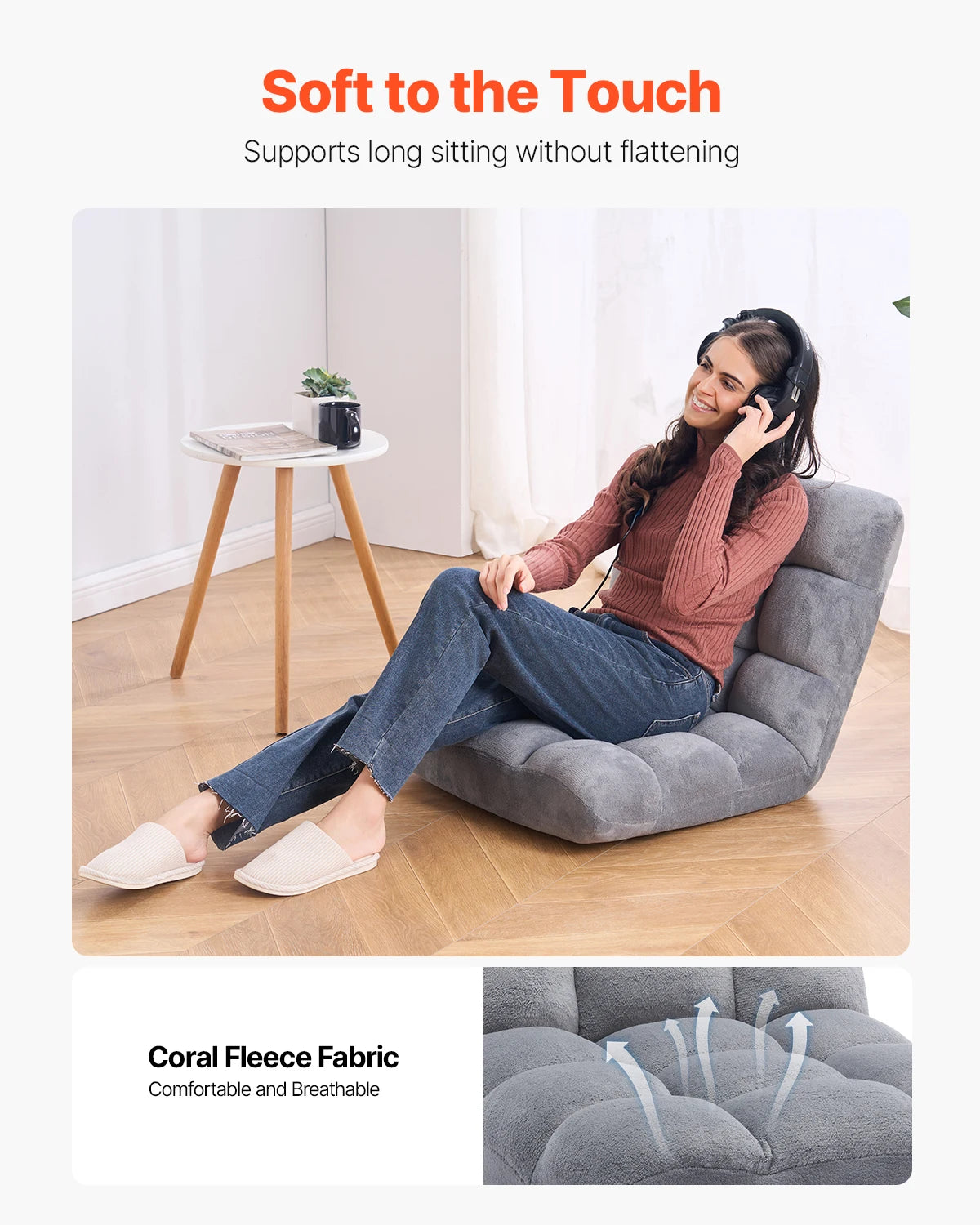 SucceBuy Fabric Floor Chair With Recycled Foam Back Support