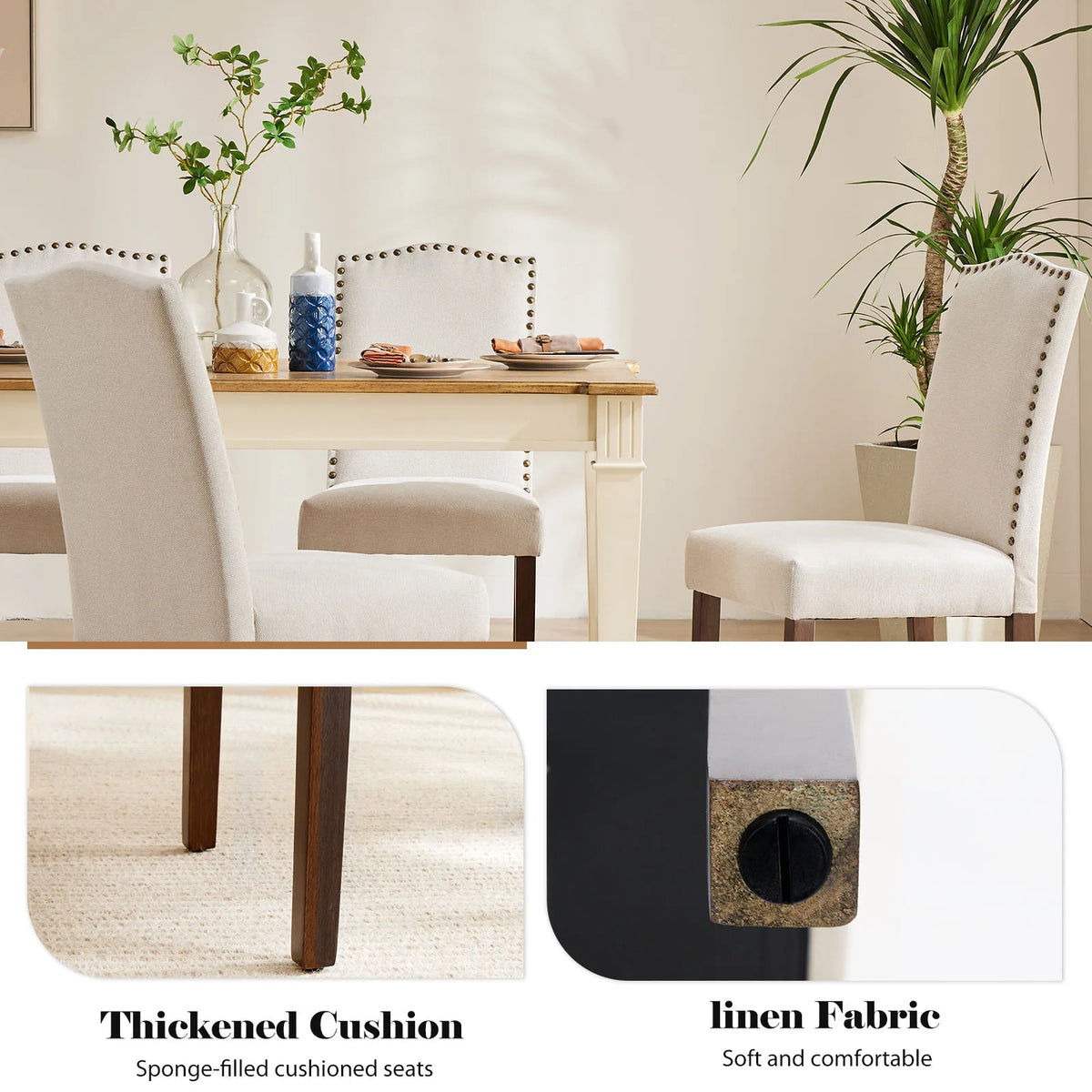 MCQ Farmhouse Fabric Dining Chairs With Padded Seats