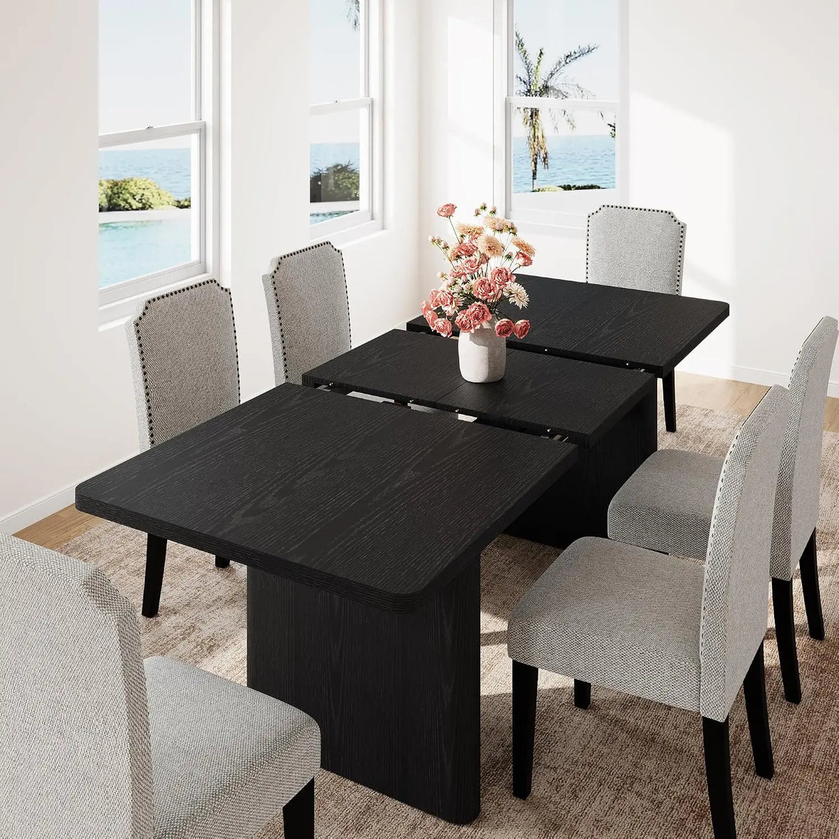 HiMISS Farmhouse Extendable Dining Table With Solid Wooden Base Design
