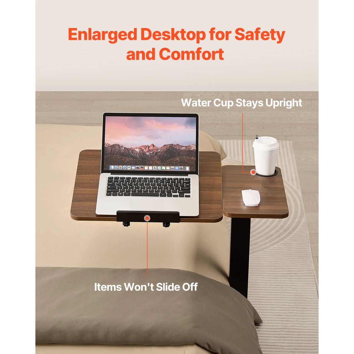 SucceBuy Adjustable Overbed Table With Swivel Casters And Laptop Desk