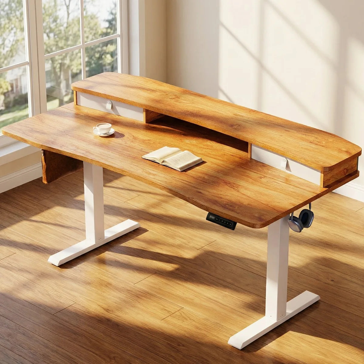 Kyspho Electric Height Adjustable Standing Desk With Dual Drawers