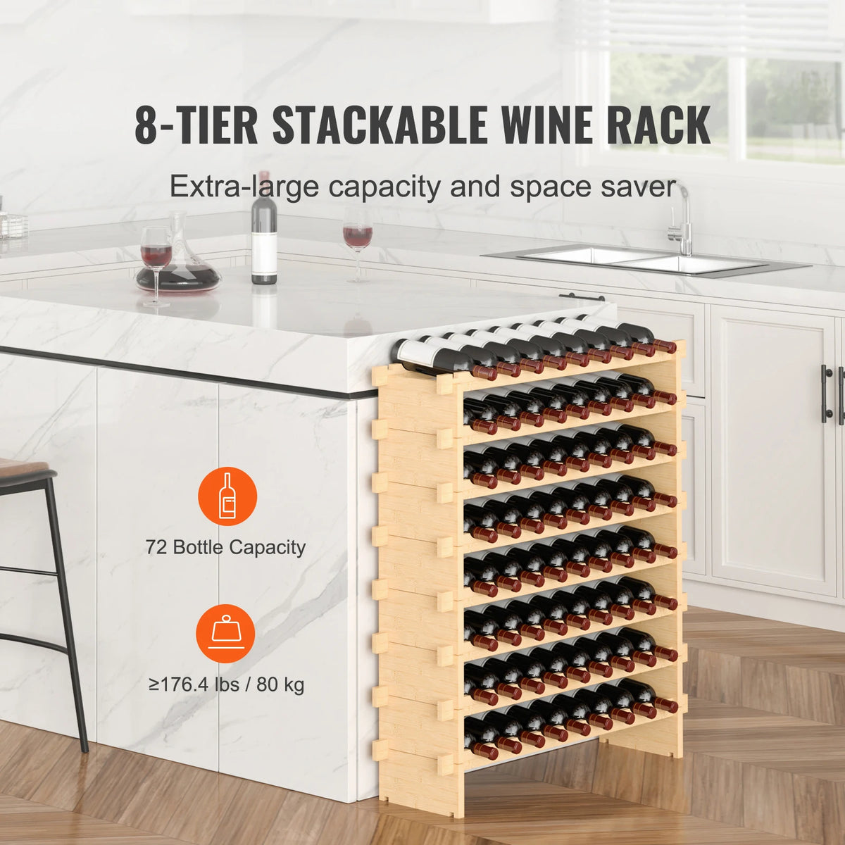 SucceBuy Bamboo Stackable Wine Rack Free Standing Storage Shelf