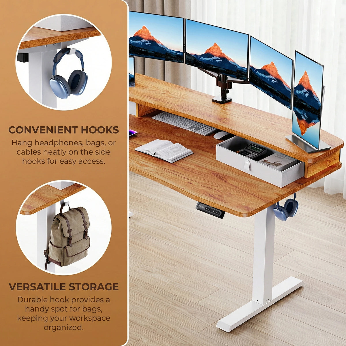 Kyspho Electric Height Adjustable Standing Desk With Dual Drawers
