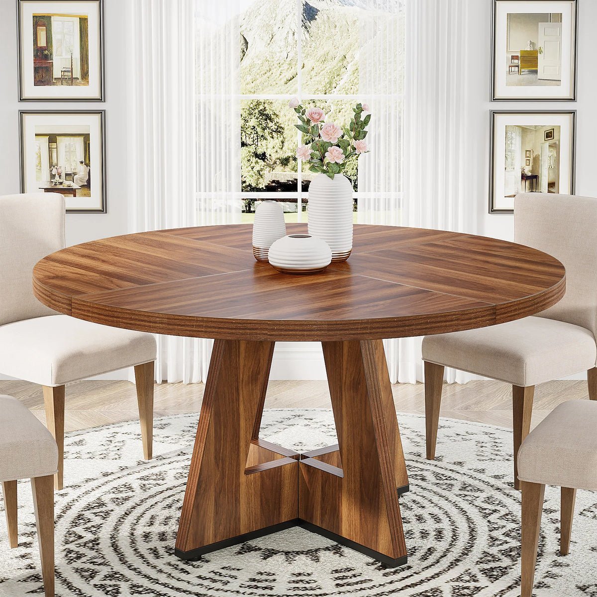 Tribesigns Round Farmhouse Dining Table For Dining Room